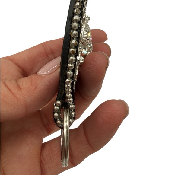 Western Calf-Hair Rhinestone Embellished Black and Silver Keychain - Picture 7 of 10